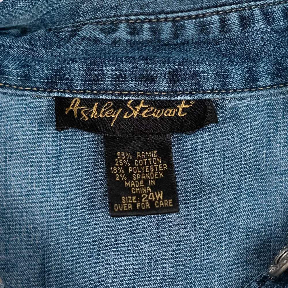 Ashley Stewart Women's Denim Trucker Jacket Size 24W Classic Casual Western Jean